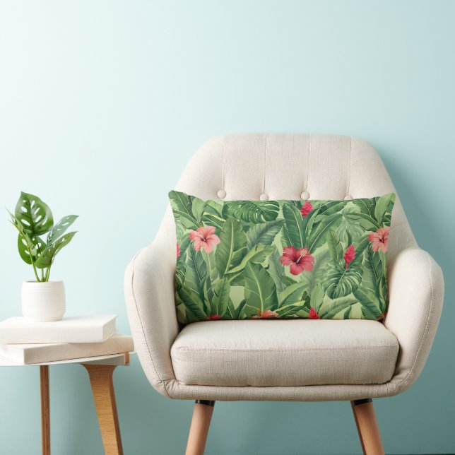 Coussin Rectangle Noël Tropical Hawaiian Botanical Leaf Floral (Chaise)
