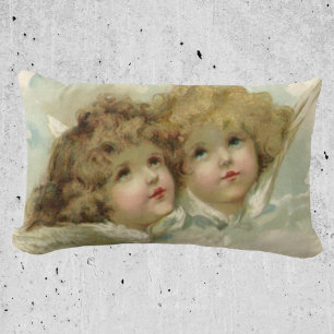 Coussin Rectangle Noël vintage, Anges victoriens dans les nuages