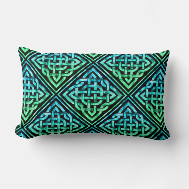 Coussin Rectangle Noeud celtique - Bleu diamant Vert (Recto)