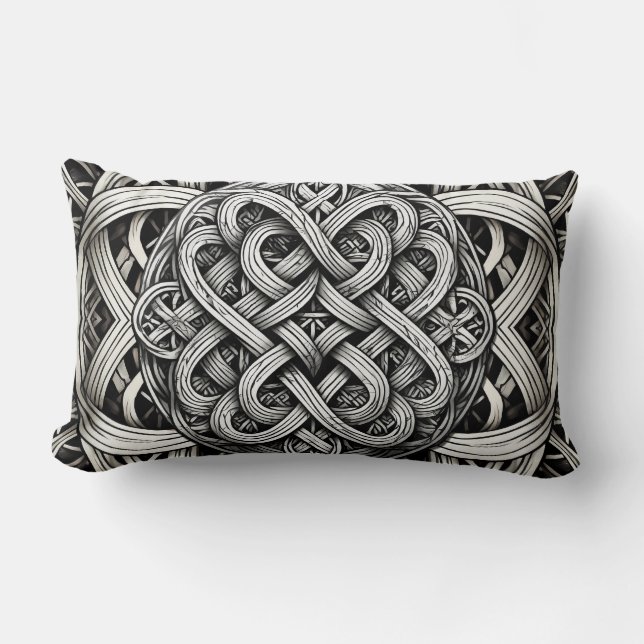 Coussin Rectangle Nœud celtique noir et blanc détaillé 0001 (Recto)