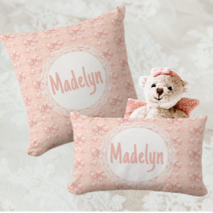 Coussin Rectangle Nœuds de toile florale pêche personnalisés vintage