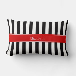 Coussin Rectangle Noir blanc bande rouge Nom du ruban Monogramme