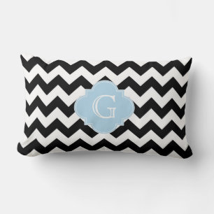 Coussin Rectangle Noir Blanc Chevron Lt Blue Quatrefoil Monogramme