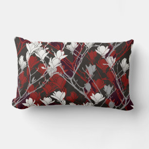 Coussin Rectangle Noir Blanc Gris & Rouge Floral Design