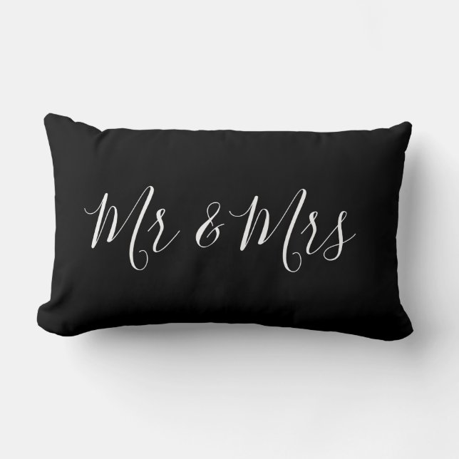 Coussin Rectangle Noir & Blanc M et Mme Personnalisé (Recto)
