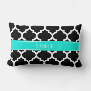 Coussin Rectangle Noir Blanc Marocain #5 Brt Nom Aqua Monogramme