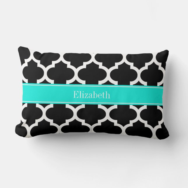 Coussin Rectangle Noir Blanc Marocain #5 Brt Nom Aqua Monogramme (Recto)