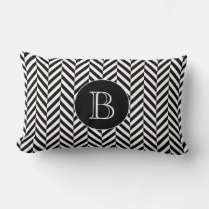 Coussin Rectangle Noir Blanc Motif Herringbone Personnalisé Monogram