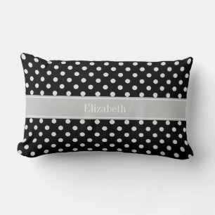 Coussin Rectangle Noir Blanc Pois gris Nom Monogramme