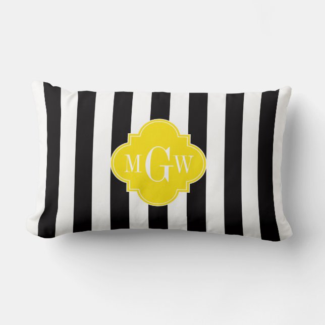 Coussin Rectangle Noir Blanc Rayure Brillant Jaune Quatrefoil 3 Mono (Recto)