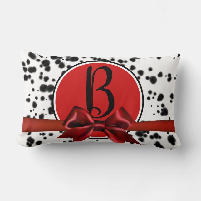 Coussin Rectangle Noir Blanc Rouge Arc Dalmatien Taches Fête d'anniv (Recto)