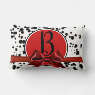 Coussin Rectangle Noir Blanc Rouge Bow Dalmatie Spots Anniversaire