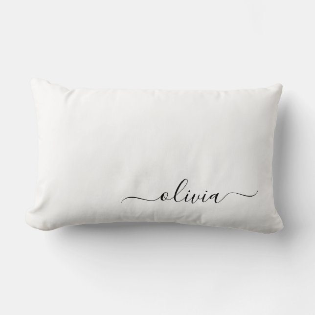 Coussin Rectangle Noir Blanc Script Monogramme Nom Moderne (Recto)