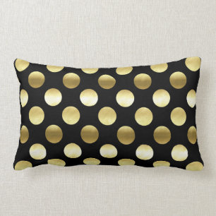 Coussin Rectangle Noir chic de pois de feuille d'or