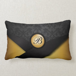 Coussin Rectangle Noir de monogramme et élégance d'or