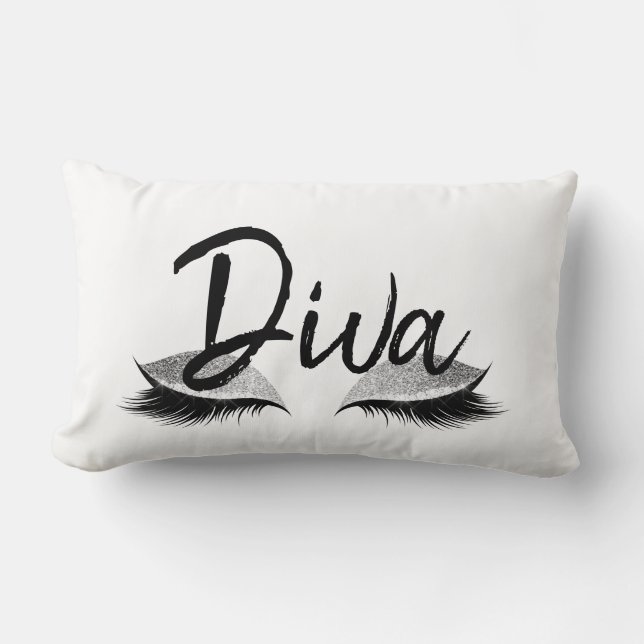 Coussin Rectangle Noir et blanc moderne de diva de maquillage de cil (Recto)