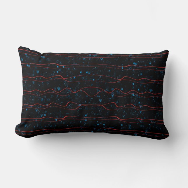 Coussin Rectangle Noir et bleu avec lignes rouges ondulées (Recto)