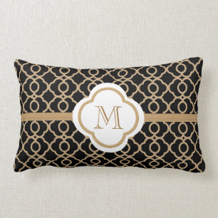 Coussin Rectangle Noir et or marocain monogramme