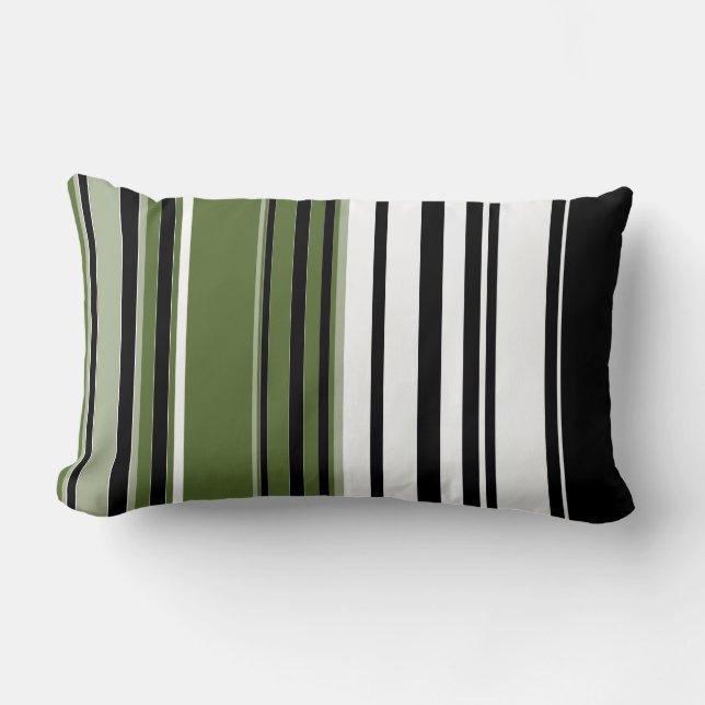 Coussin Rectangle Noir, Olivier, Blanc Retro Stripes Art Design (Recto)