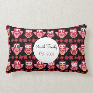 Coussin Rectangle Noir rose assez mignon de motif de hiboux et de