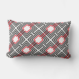 Coussin Rectangle Noir Rouge & Géométrique Blanc