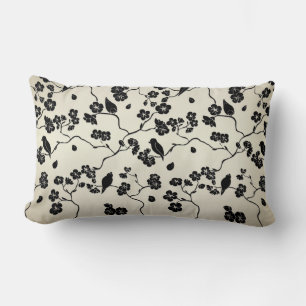 Coussin Rectangle Noir sur les oiseaux Motifs de bronze et fleurs de