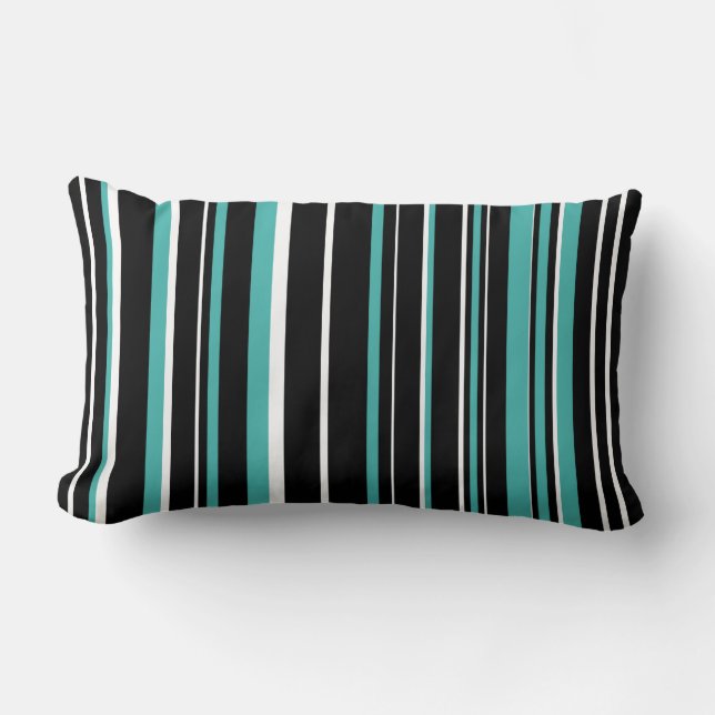 Coussin Rectangle Noir, Verdigris Bleu Vert, Blancs Barcode (Recto)