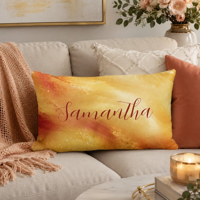 Coussin Rectangle Nom Aquarelle Coucher de Soleil Doré (Créateur téléchargé)