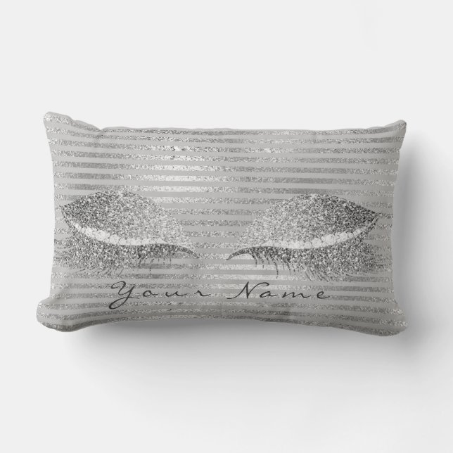 Coussin Rectangle Nom Argent Parties scintillant Stripes Diamond Maq (Recto)