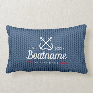 Coussin Rectangle Nom de bateau nautique personnalisé motif de laine