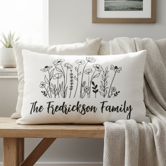 Coussin Rectangle Nom de famille de fleurs sauvages – Cadeau de pend (Realtor Closing Gift Family Wildflower Pillow)