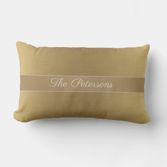 Coussin Rectangle Nom de famille Elegant Metallic Ombre Solid Gold (Recto)