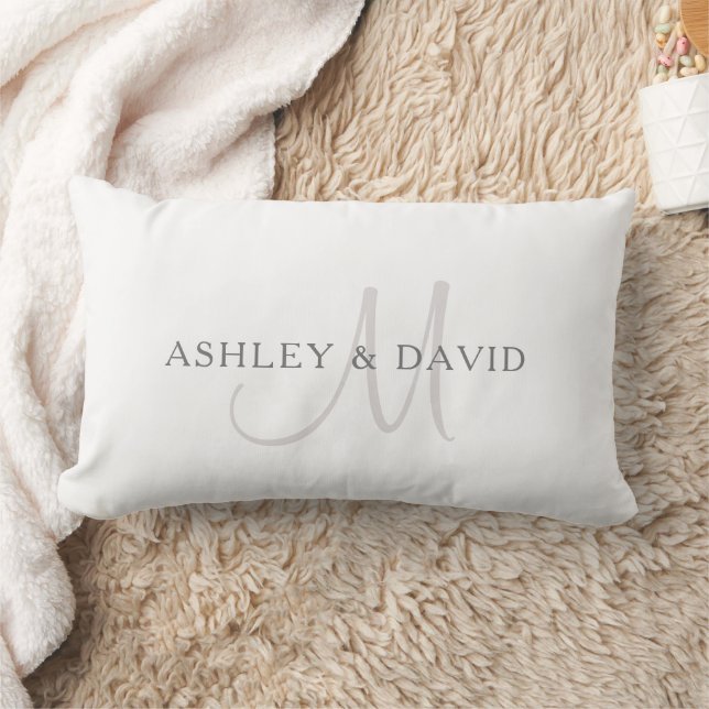 Coussin Rectangle Nom de famille élégant Monogramme | Blanc & Gris (Couverture)