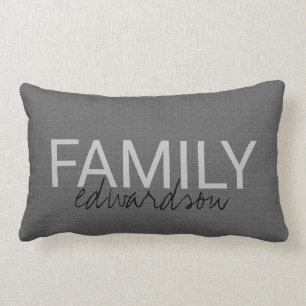Coussin Rectangle Nom de famille gris-foncé rustique moderne de