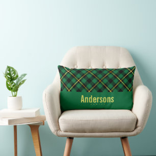 Coussin Rectangle Nom de famille personnalisé Plaid de buffle vert 