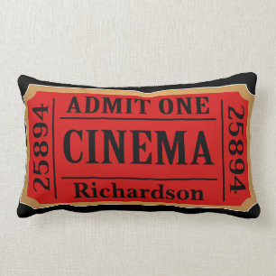 Coussin Rectangle Nom de famille vintage de billet de film de ciném