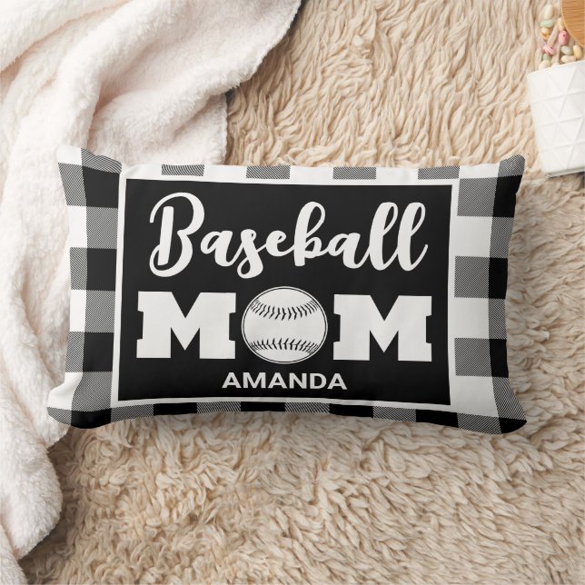 Coussin Rectangle Nom de la maman de baseball personnalisée En vichy (Couverture)