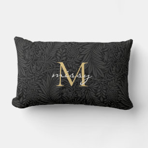 Coussin Rectangle Nom de l'animal de compagnie Black Botanical Gold 