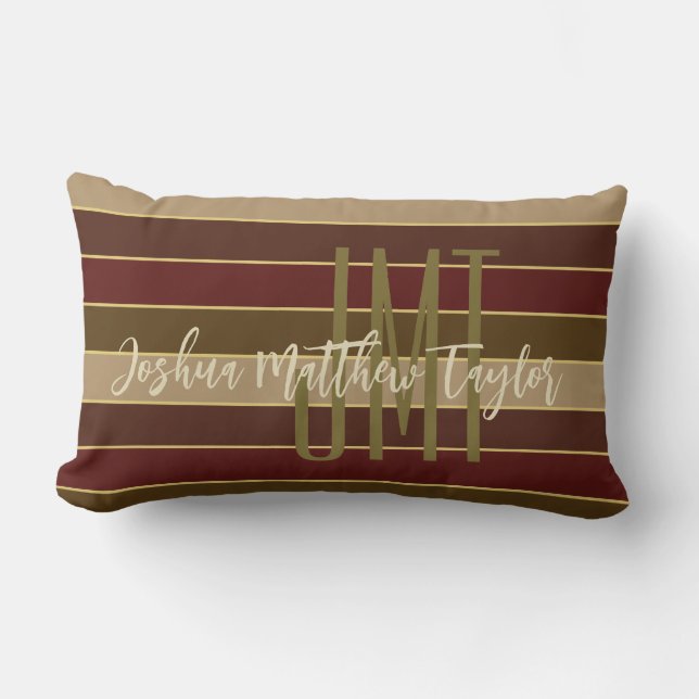 COUSSIN RECTANGLE NOM DE MONOGRAMME D'OR CRIMSON STRIPES BROWN (Recto)