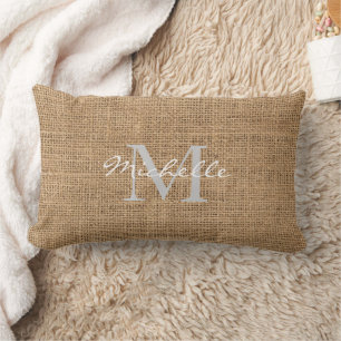 Coussin Rectangle Nom de monogramme personnel du burlap rustique mod