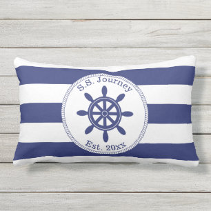 Coussin Rectangle Nom du bateau à roue du capitaine nautique