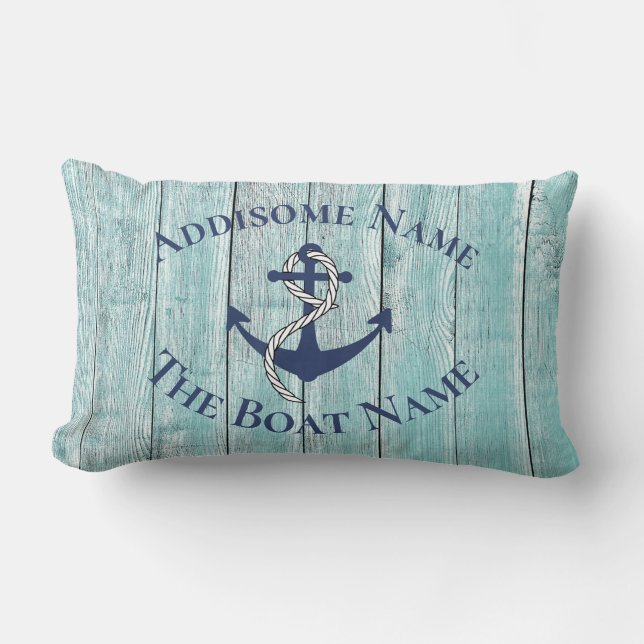Coussin Rectangle Nom du bateau de famille nautique Marine Ancre Jet (Recto)