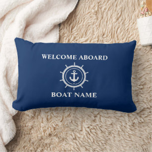 Coussin Rectangle Nom du bateau nautique Ancre Corde d'accueil Helm