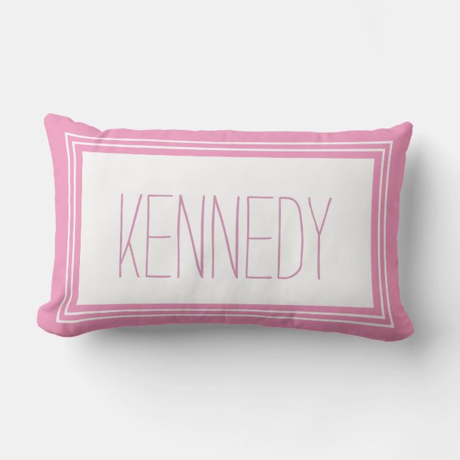 Coussin Rectangle Nom du monogramme personnalisé rose blanc Conserva (Recto)