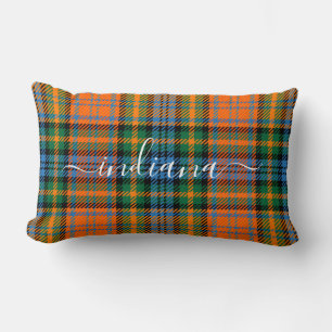 Coussin Rectangle Nom du monogramme Plaid Orange Green Tartan