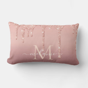 Coussin Rectangle Nom du monogramme Texte Rose Parties scintillant o