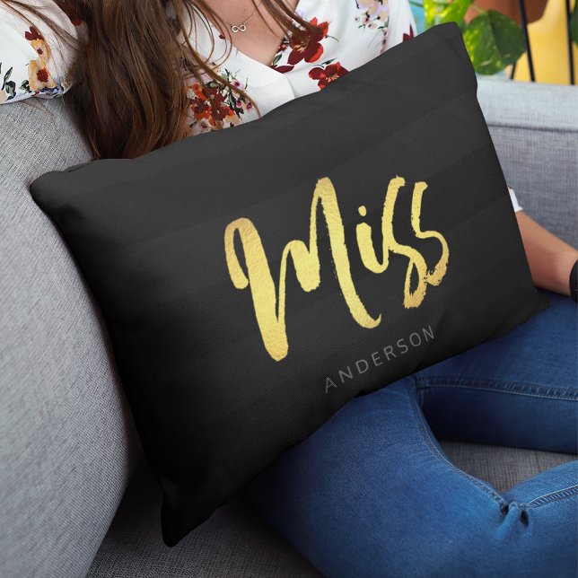 Coussin Rectangle Nom élégant Faux Gold Miss Black Stripes (Créateur téléchargé)