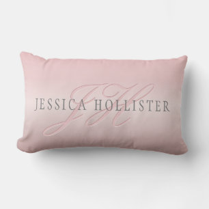 Coussin Rectangle Nom et monogramme Blush en faux or rose doux