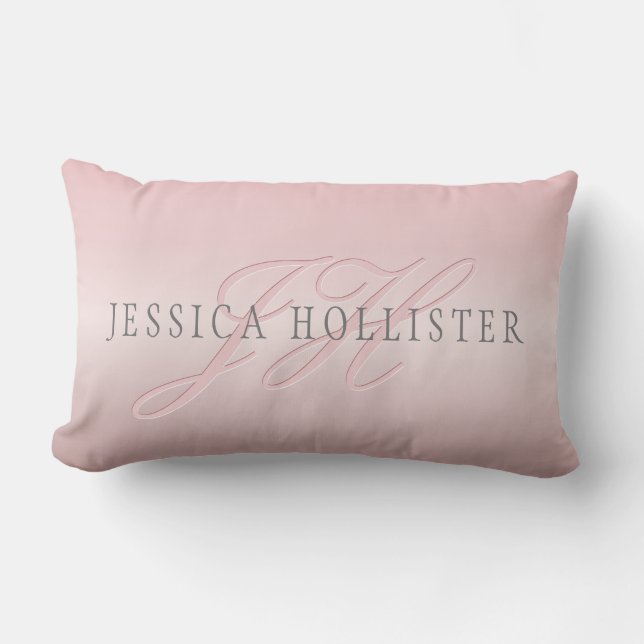 Coussin Rectangle Nom et monogramme | Blush en faux or rose doux (Recto)