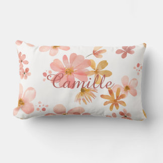 Coussin Rectangle Nom floral automnal orange pêche temps pour une si
